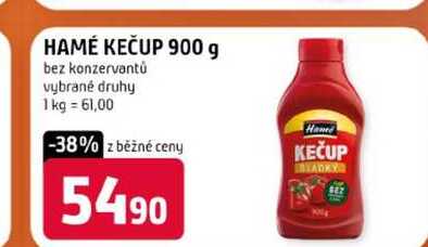 HAMÉ KEČUP 900 g bez konzervantů vybrané druhy