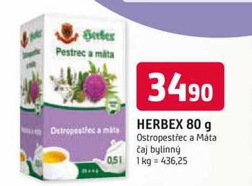 HERBEX 80 g Ostropestřec a Máta čaj bylinný