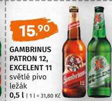 Gambrinus Excelent 11°, světlý ležák 0.5l
