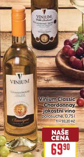 Vinium Classic Chardonnay jakostní víno polosuché, 0,75l