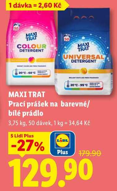 MAXI TRAT Prací prášek na barevné/bílé prádlo, 3,75 kg/50 dávek