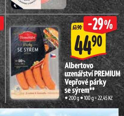   Albertovo uzenářství PREMIUM Vepřové párky se sýrem 200 g 
