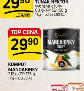KOMPOT MANDARINKY 312 g/PP 175 g 