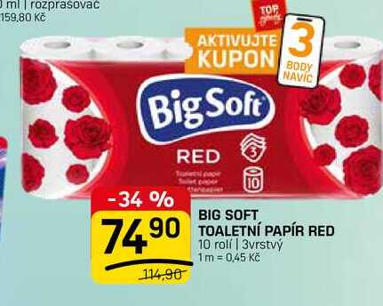 BIG SOFT TOALETNÍ PAPÍR RED 10 rolí | 3vrstvý
