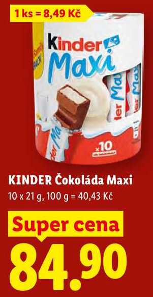 KINDER Čokoláda Maxi, 10x 21 g 