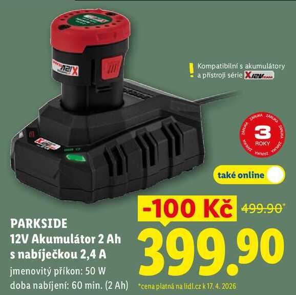PARKSIDE 12V Akumulátor 2 Ah s nabíječkou 2,4 A 