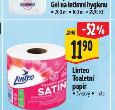   Linteo Toaletní papír 3vrstvý 1 role 