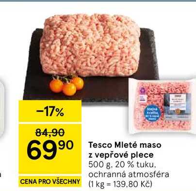 Tesco Mleté maso z vepřové plece, 500 g, 20 % tuku 