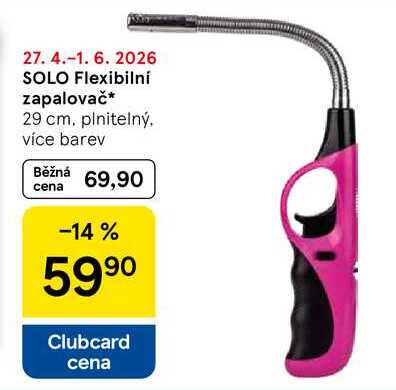 Solo Flexibilní zapalovač, 29 cm. plnitelný, více barev  