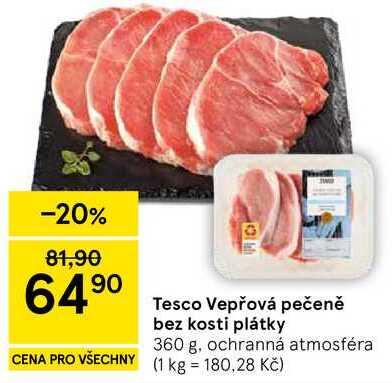 Tesco Vepřová pečeně bez kosti plátky, 360 g 