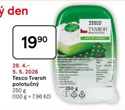Tesco Tvaroh polotučný, 250 g 