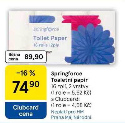 Springforce Toaletní papír, 16 rolí, 2 vrstvy  
