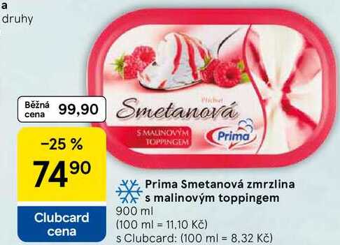 Prima Smetanová zmrzlina s malinovým toppingem, 900 ml 