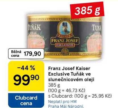 Franz Josef Kaiser Exclusive Tuňák ve slunečnicovém oleji, 385 g