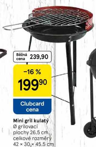 Mini gril kulatý, Ø grilovací plochy 26.5 cm. celkové rozměry 42 x 30 x 45.5 cm 