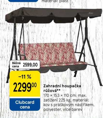 Zahradní houpačka růžová, 170 x 153 x 110 cm, max. zatížení 225 kg, materiál: kov s práškovým nástřikem. polyester, více barev 