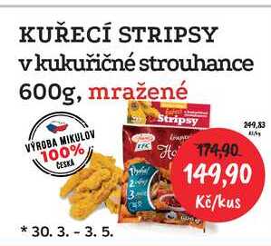 KUŘECÍ STRIPSY v kukuřičné strouhance 600g, mražené  