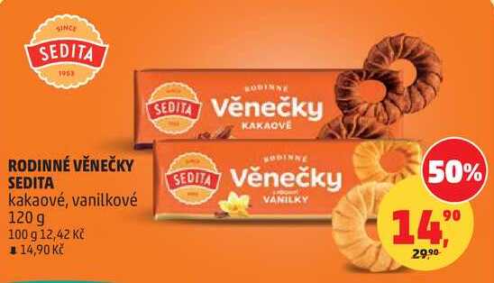 RODINNÉ VĚNEČKY SEDITA kakaové, vanilkové, 120 g 