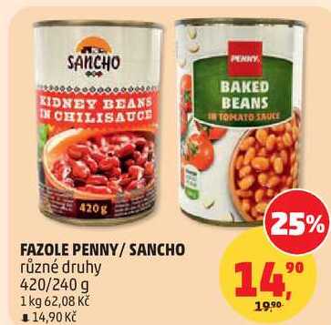 FAZOLE PENNY/SANCHO různé druhy, 420/240 g 