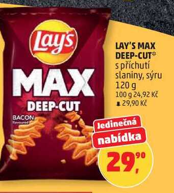 LAY'S MAX DEEP-CUT s příchutí slaniny, sýru, 120 g 
