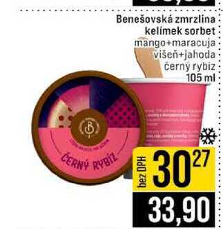 Benešovská zmrzlina kelimek sorbet mango+maracuja višeň+jahoda černý rybiz 105 ml 
