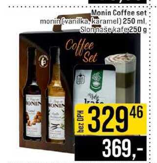 Monin Coffee set monin vanilka, karamel 250 ml Slon naše kafe 250 g 