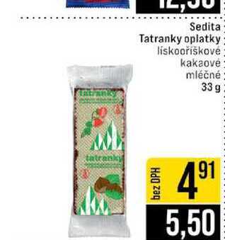 Sedita Tatranky oplatky liskooříškovė kakaové mléčné 33 g 