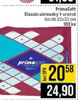 PrimaSoft Classic ubrousky 1-vrstvé bordo 33x33 cm 100 ks 