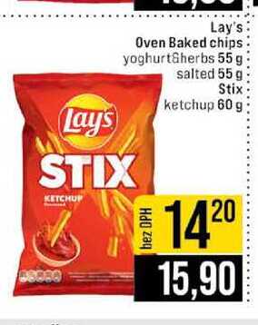 Lay's Oven Baked chips yoghurt herbs 55 g salted 55 g Stix ketchup 60 g