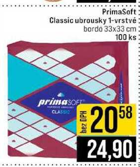 PrimaSoft Classic ubrousky 1-vrstvé bordo 33x33 cm 100 ks 