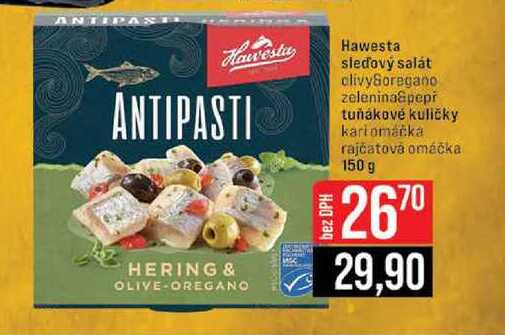 Hawesta sledový salát clivy Goregano zelenina pepř tuňákové kuličky kari omáčka rajčatová omáčka 150 g