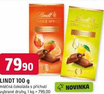 LINDT 100 g mléčná čokoláda s příchuti vybrané druhy