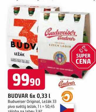 BUDVAR 6x 0,33l Budweiser Original