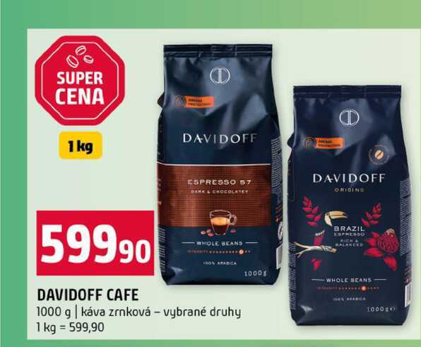 DAVIDOFF CAFE 1000 g káva zrnková vybrané druhy