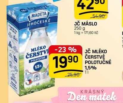 JČ MLÉKO ČERSTVÉ POLOTUČNÉ 1,5% 1l
