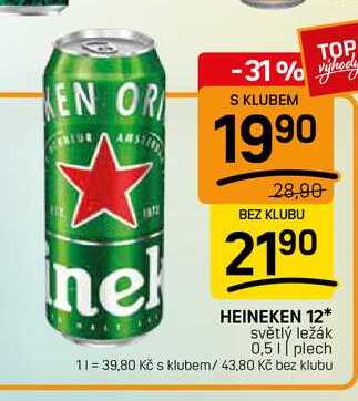 HEINEKEN 12* světlý ležák 0,5, plech 