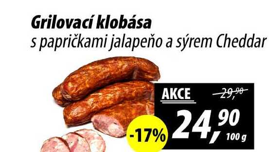 Grilovací klobása s papričkami jalapeño a sýrem Cheddar, 100 g