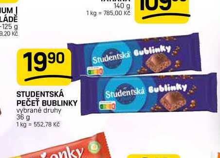 STUDENTSKÁ PEČEŤ BUBLINKY vybrané druhy 36 g