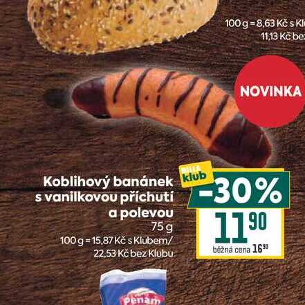 Koblihový banánek s vanilkovou příchutí a polevou 75g 