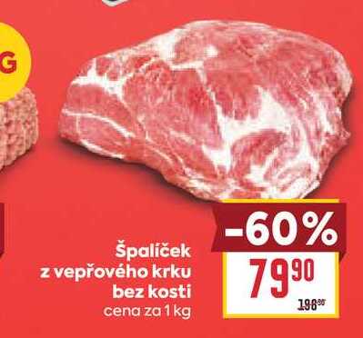 špalíček z vepřového krku bez kosti cena za 1 kg 