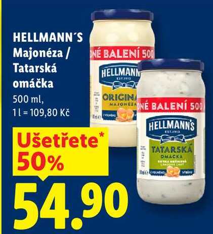HELLMANN'S Majonéza/Tatarská omáčka, 500 ml