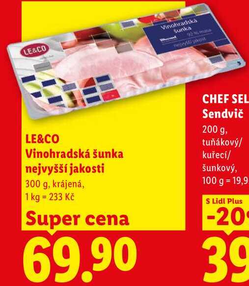 LE&CO Vinohradská šunka nejvyšší jakosti, 300 g