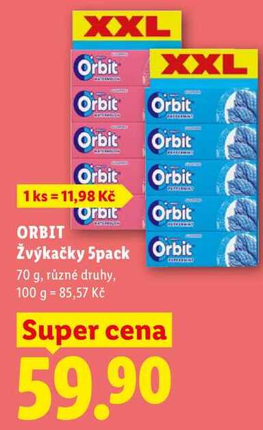 ORBIT Žvýkačky 5pack, 70 g