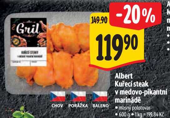 Albert Kuřecí steak v medovo-pikantní marinádě, 600 g 