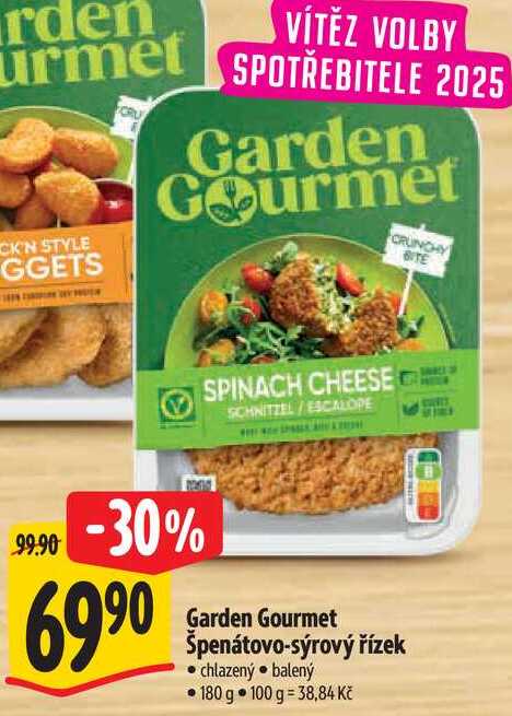Garden Gourmet Špenátovo-sýrový řízek, 180 g