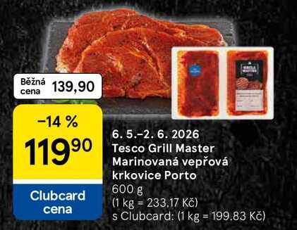 Tesco Grill Master Marinovaná vepřová krkovice Porto, 600 g 