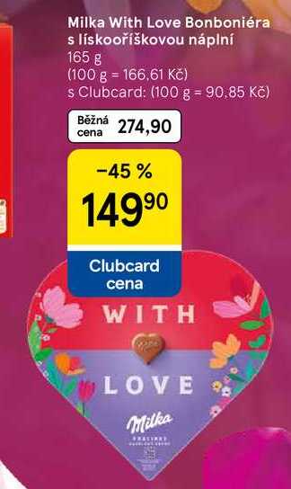 Milka With Love Bonboniéra s lískooříškovou náplní, 165 g 