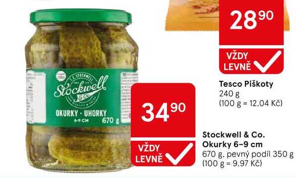 Stockwell & Co. Okurky 6-9 cm, 670 g. pevný podíl 350 g 