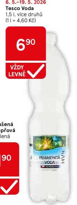 Tesco Voda, 1,5 l, více druhů 