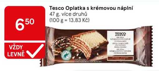 Tesco Oplatka s krémovou náplní, 47 g, více druhů 